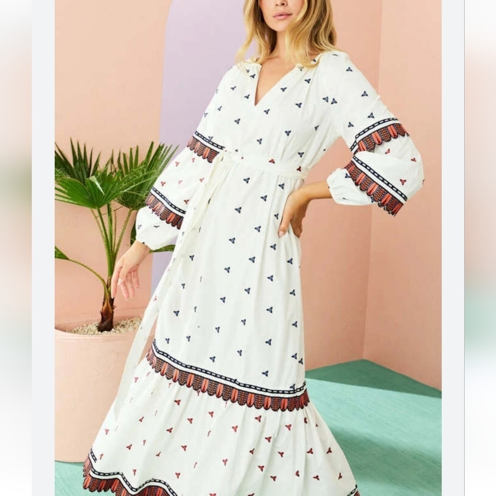 Marie Oliver White Maxi Dress with Red and Blue Accents - Picture 9 of 9